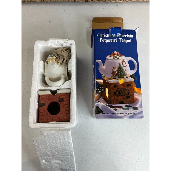 Vintage Christmas Porcelain Potpourri Teapot Candle Holder Home Decorative - Picture 1 of 4